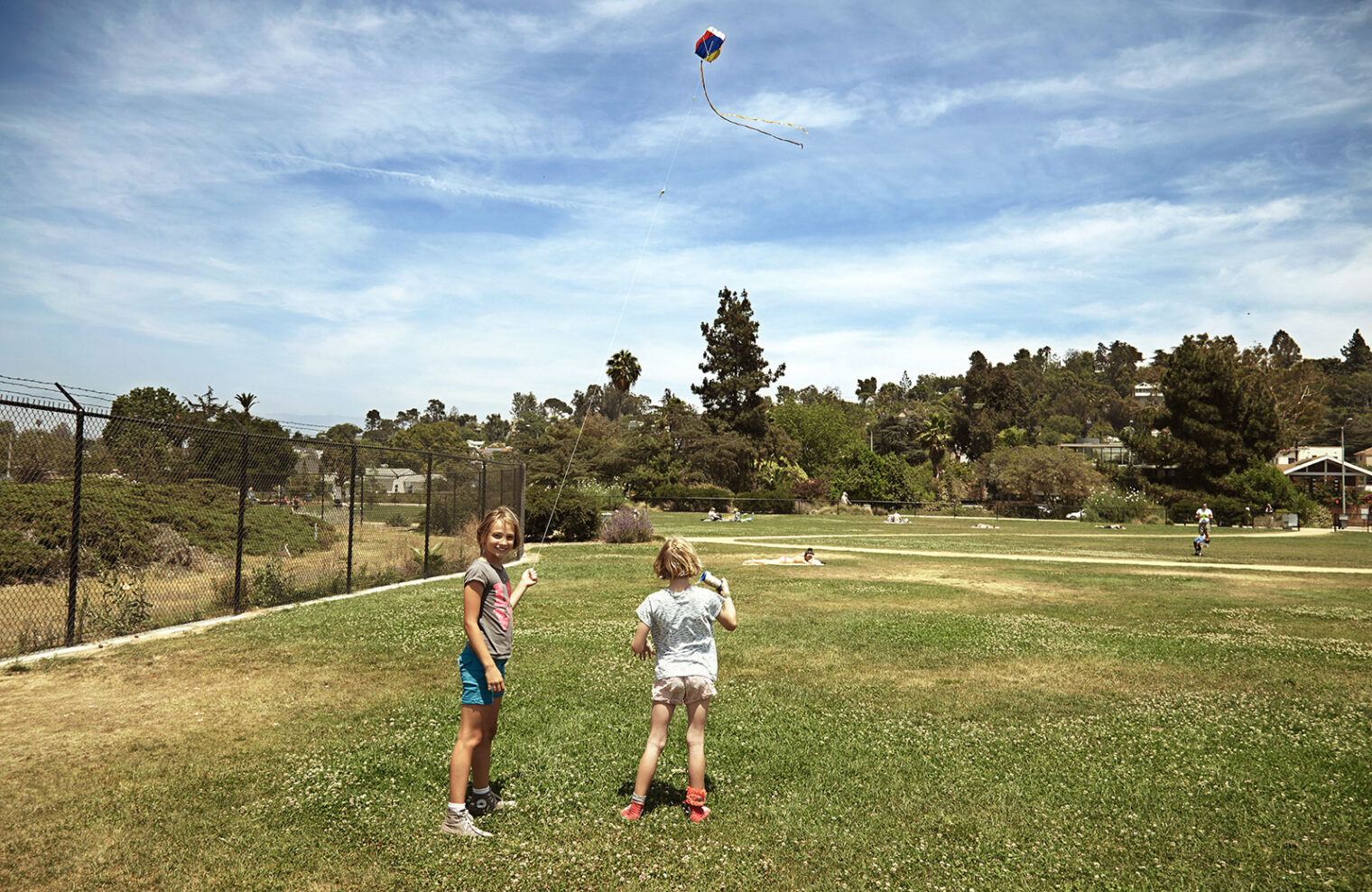 girls, kite, park